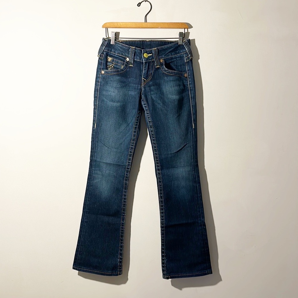 True Religion VINTAGE Dark Denim Boot cut light flare denim jeans women size 26
